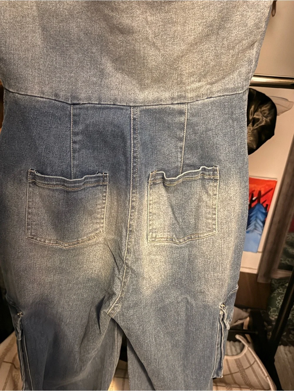 Timing Light Wash Denim Halter Jumpsuit
